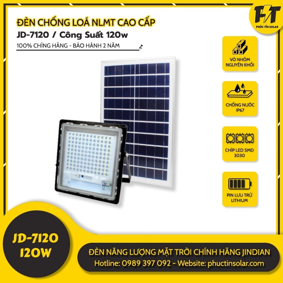 Đèn LED năng lượng mặt trời 120W chống lóa JD-7120